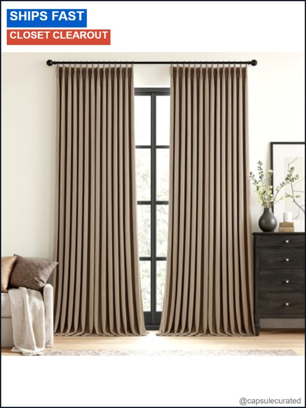 Pinch Pleated 100% Blackout Linen Curtains 40x90 Thermal Insulated Panels